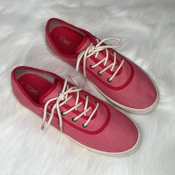Toms Pink and Red Canvas Shoes with Laces Size 7 - Picture 7 of 11